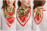 Anyyou Fashion Premium Satin Square Scarf – Elegant Peony Beige Silk-Feel Neckwrap for Women