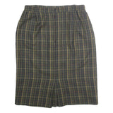 Womens Green Check Pencil Knee Length Cotton Blend Skirt M Classic Workwear