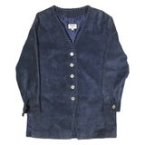 KIPPIE Womens Blue Leather Button Jacket UK 10 Plain Long Sleeve Classic