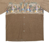 HAWAII BLUES Mens Brown & Beige Sailing Boat Print Cotton Blend Shirt L Casual