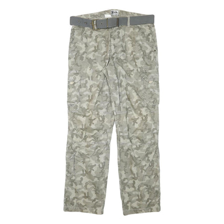 YOU Mens Cotton Blend Grey Camouflage Regular Cargo Trousers W34 L32 Belted
