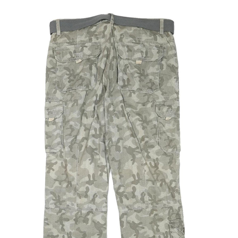 YOU Mens Cotton Blend Grey Camouflage Regular Cargo Trousers W34 L32 Belted