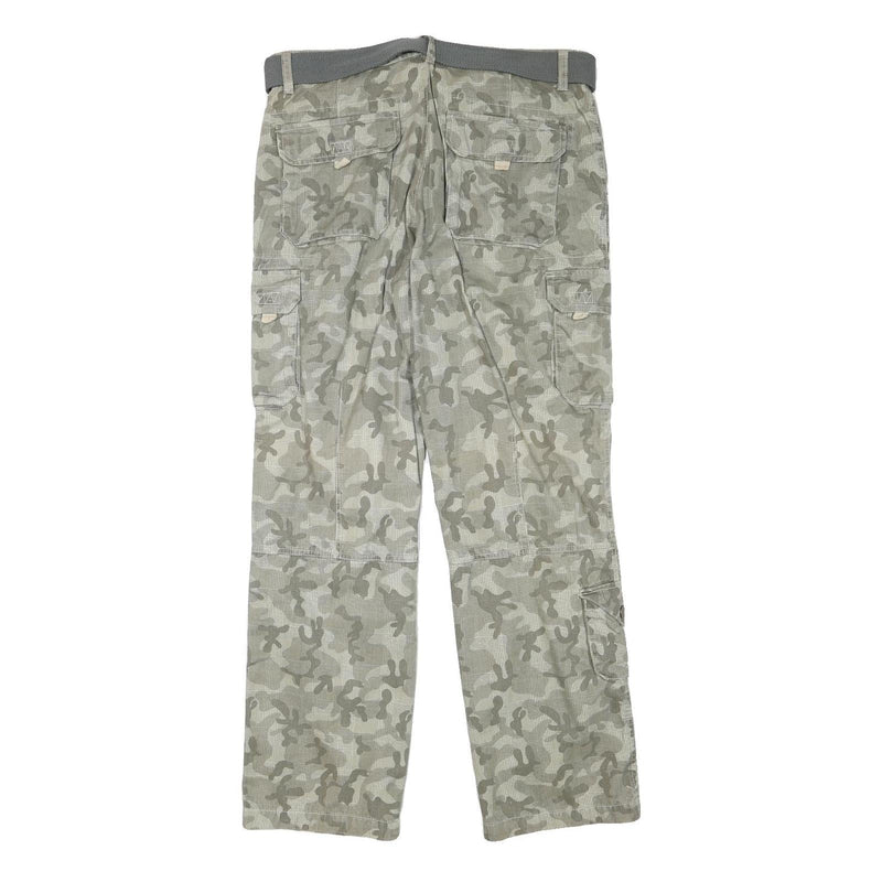 YOU Mens Cotton Blend Grey Camouflage Regular Cargo Trousers W34 L32 Belted