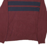 TOMMY HILFIGER Mens Maroon & Navy Patterned Jumper Crew Neck Basic Knit L Cotton