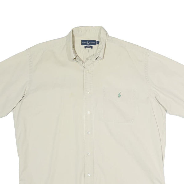 RALPH LAUREN Mens Cream Plain Shirt L Button Down Cotton Blend Casual Summer
