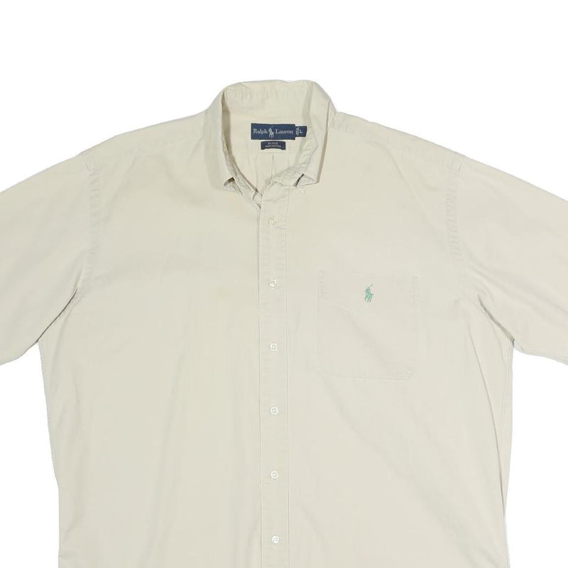 RALPH LAUREN Mens Cream Plain Shirt L Button Down Cotton Blend Casual Summer