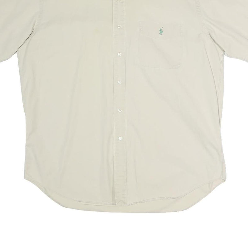 RALPH LAUREN Mens Cream Plain Shirt L Button Down Cotton Blend Casual Summer