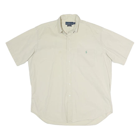 RALPH LAUREN Mens Cream Plain Shirt L Button Down Cotton Blend Casual Summer