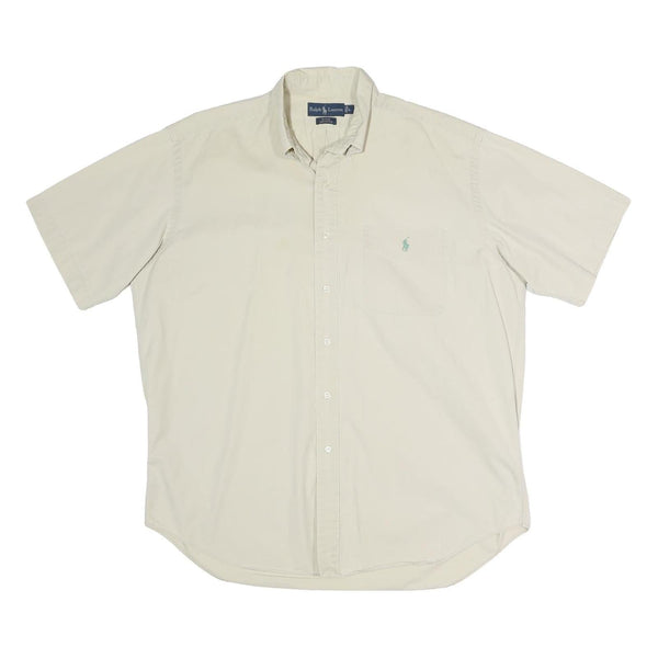 RALPH LAUREN Mens Cream Plain Shirt L Button Down Cotton Blend Casual Summer