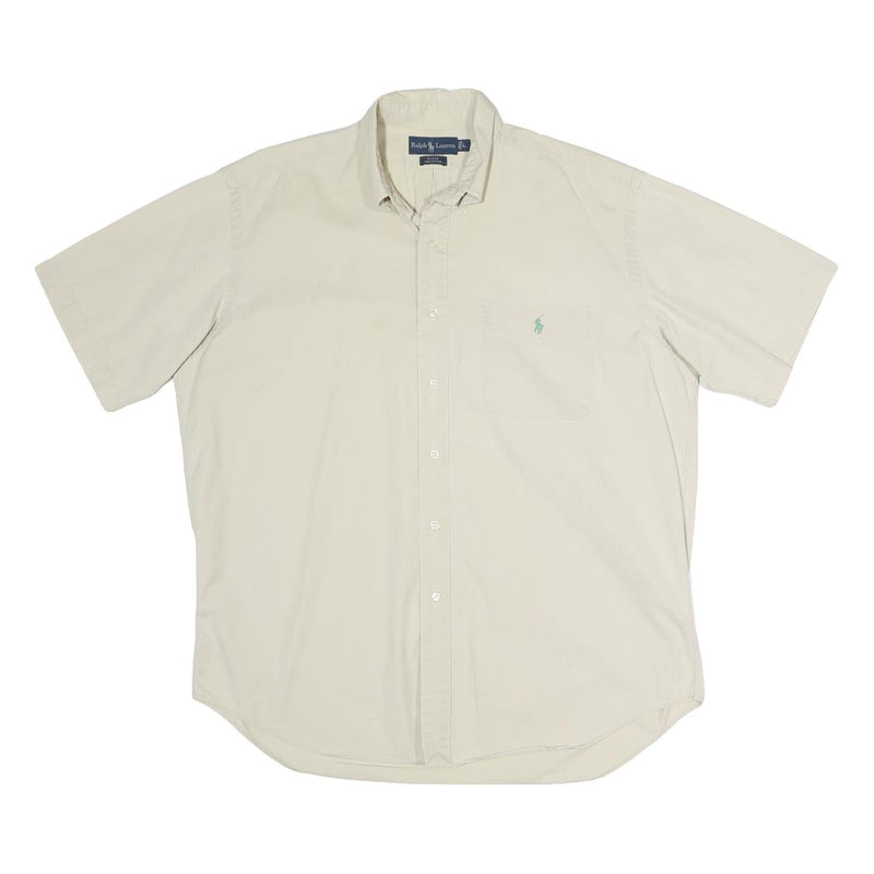 RALPH LAUREN Mens Cream Plain Shirt L Button Down Cotton Blend Casual Summer