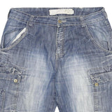 STEVE KETELL Mens Denim Blue Cargo Shorts 2XL W34 Casual Button Closure