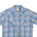 WRANGLER Mens Blue Plaid Western Shirt L Cotton Blend Casual Summer Wear