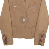 MARLBORO Womens Beige Brown Cotton Blend Button Jacket M Woven Embroidered