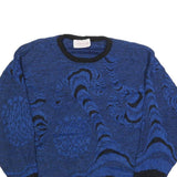 TREND CLUB Womens Blue Black Patterned Jumper Round Neck Basic Knit M Casual