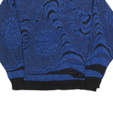 TREND CLUB Womens Blue Black Patterned Jumper Round Neck Basic Knit M Casual