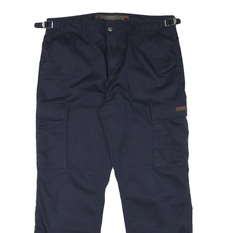 TEDDYS Mens Regular Navy Blue Cotton Blend Zip Cargo Trousers W36 L30 Casual