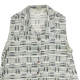PUT U MAYO Womens Green & White Printed Sleeveless Shirt M Cotton Blend Button