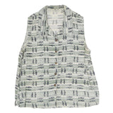 PUT U MAYO Womens Green & White Printed Sleeveless Shirt M Cotton Blend Button