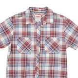 LEVI'S Mens Red & Blue Check Shirt M Cotton Blend Casual Summer Short Sleeve