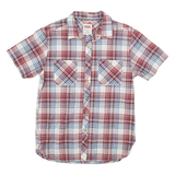 LEVI'S Mens Red & Blue Check Shirt M Cotton Blend Casual Summer Short Sleeve
