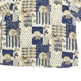 KATHY CHE Womens Cream & Blue Printed Top Short Sleeve Round Neck XL Relaxed Fit