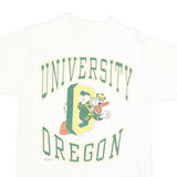 Mens White University Oregon Graphic T-Shirt S Short Sleeve Crew Neck Cartoon