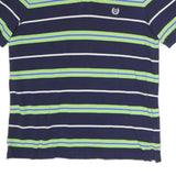 CHAPS Mens Navy Blue Green & White Striped Short Sleeve Polo Shirt M Casual