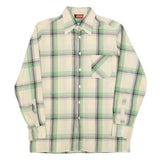BARBADOS Mens Cream & Green Check Shirt L Cotton Blend Casual Long Sleeve