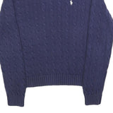 RALPH LAUREN Girls Blue Patterned Cotton Blend Jumper Crew Neck Cable Knit XL