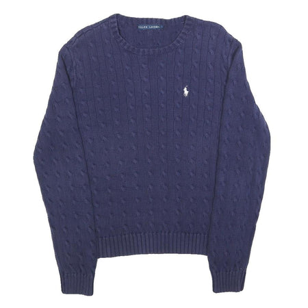 RALPH LAUREN Girls Blue Patterned Cotton Blend Jumper Crew Neck Cable Knit XL