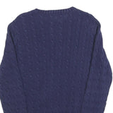RALPH LAUREN Girls Blue Patterned Cotton Blend Jumper Crew Neck Cable Knit XL