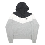 NIKE Mens Black & White & Grey Colourblock Pullover Hoodie M Cotton Blend Casual