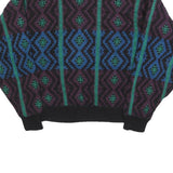ROBERT BRUCE Womens Black Purple & Blue Patterned Jumper Crew Neck Chunky Knit M