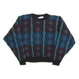 ROBERT BRUCE Womens Black Purple & Blue Patterned Jumper Crew Neck Chunky Knit M