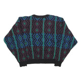 ROBERT BRUCE Womens Black Purple & Blue Patterned Jumper Crew Neck Chunky Knit M