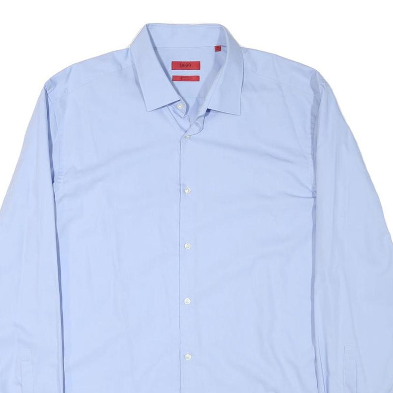HUGO BOSS Mens Blue Shirt L Cotton Blend Classic Formal Long Sleeve Button