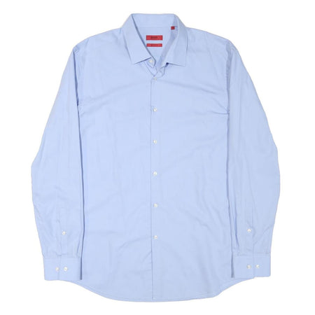 HUGO BOSS Mens Blue Shirt L Cotton Blend Classic Formal Long Sleeve Button