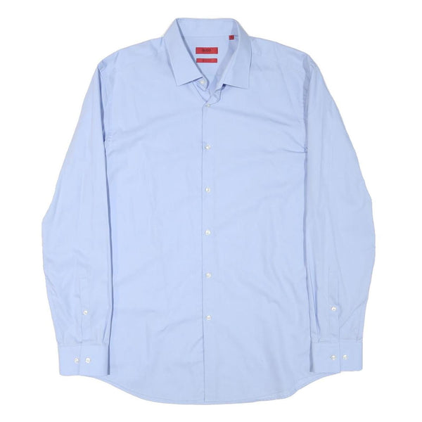 HUGO BOSS Mens Blue Shirt L Cotton Blend Classic Formal Long Sleeve Button
