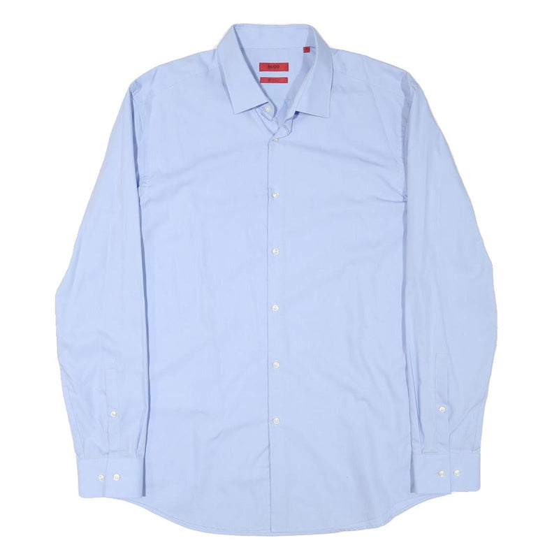 HUGO BOSS Mens Blue Shirt L Cotton Blend Classic Formal Long Sleeve Button