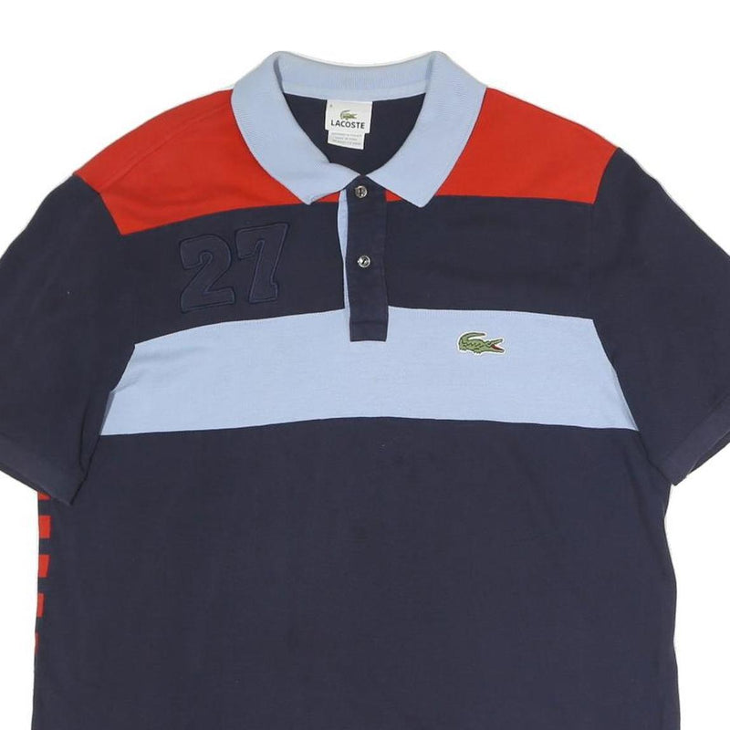 LACOSTE Mens Navy & Red Striped Cotton Blend Short Sleeve Polo Shirt XL 27 Patch