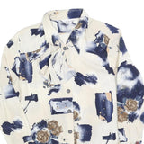 HUATZU Womens Cream & Navy Floral Print Blouse Long Sleeve Point Collar M Ruffle