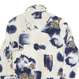 HUATZU Womens Cream & Navy Floral Print Blouse Long Sleeve Point Collar M Ruffle