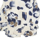 HUATZU Womens Cream & Navy Floral Print Blouse Long Sleeve Point Collar M Ruffle