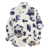 HUATZU Womens Cream & Navy Floral Print Blouse Long Sleeve Point Collar M Ruffle