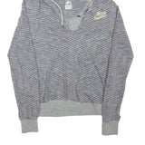 NIKE Womens Grey Striped Pullover Hoodie M Cotton Blend Casual