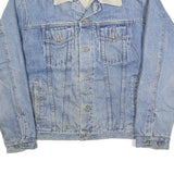 FALLS CREEK Mens Blue Denim Sherpa Collar Jacket L Cotton Button Casual