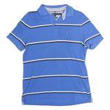 TOMMY HILFIGER Mens Blue White & Black Stripe Short Sleeve Polo Shirt S Classic