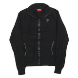 GUESS Womens Black Plain Full Zip Jumper Crew Neck Cable Knit S Soft Cotton