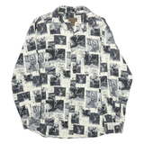 MARINO BAY Mens White & Grey Patterned Shirt L Cotton Casual Long Sleeve Stylish