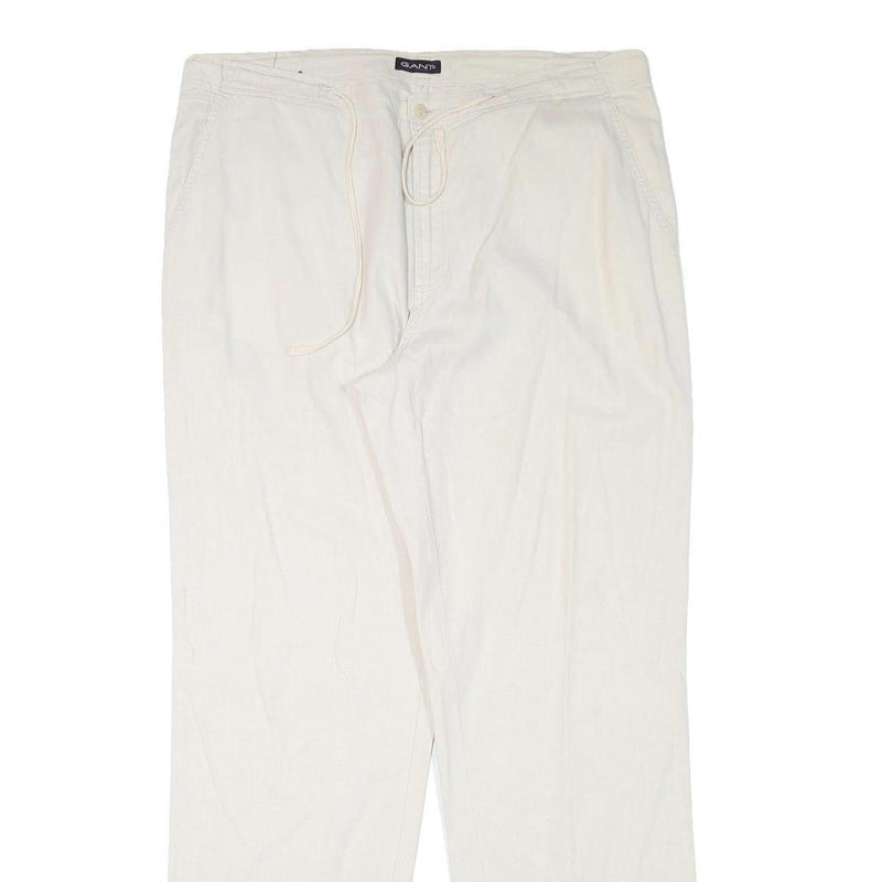 GANT Mens Linen Blend White Regular Fit Straight Leg Trousers W37 L34 Classic